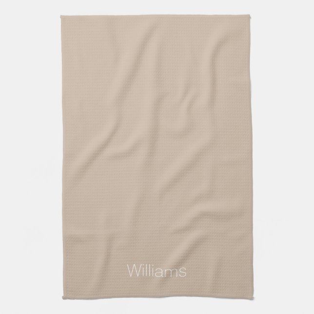 Anpassa namn minimalistbeige beige beigefit vit kökshandduk (Vertikal)