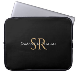 Anpassa Namn & Monogram i Guld & vit text Laptop Fodral