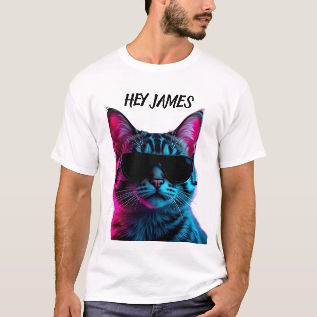 Anpassa namn neon katt design t-shirt (Framsida)