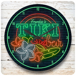 Anpassa NAMN Neon Stil Tropical Tiki Beach Pub Stor Klocka