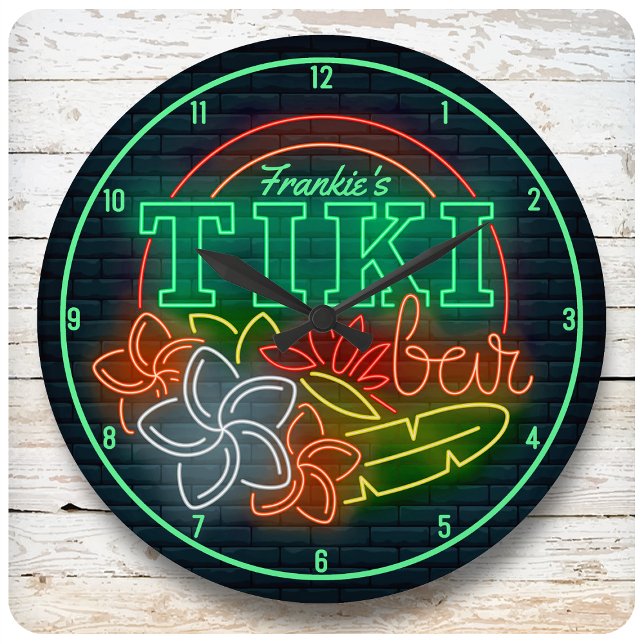 Anpassa NAMN Neon Stil Tropical Tiki Beach Pub Stor Klocka (Skapare uppladdad)
