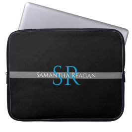Anpassa Namn och Monogram Blue/White Grått Rand Laptop Fodral