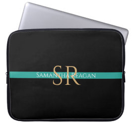 Anpassa Namn och Monogram Guld/Vita Teal Rand Laptop Fodral