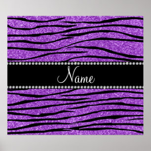 Anpassa namn pastel lila glitter zebra-remsan poster