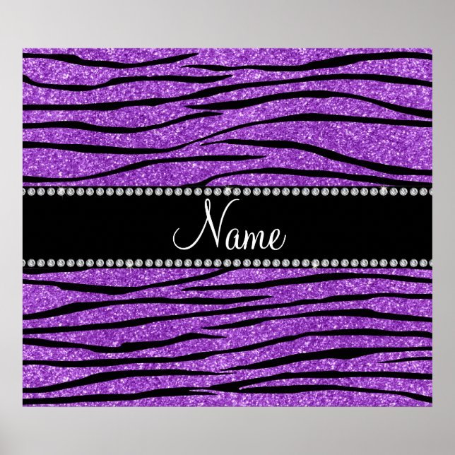 Anpassa namn pastel lila glitter zebra-remsan poster (Framsidan)