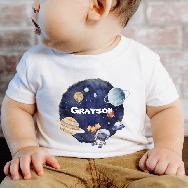 Anpassa Namn Planet Spacesship Baby T Shirt (Personalize Name Planet Spaceship Baby Baby T-Shirt)