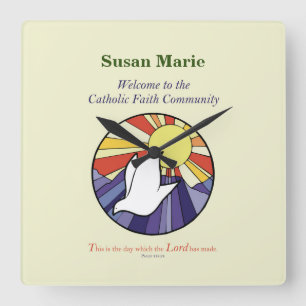 Anpassa Namn, RCIA Dove Circle på Gult Fyrkantig Klocka