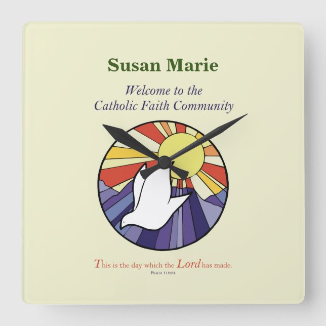 Anpassa Namn, RCIA Dove Circle på Gult Fyrkantig Klocka (Framsida)