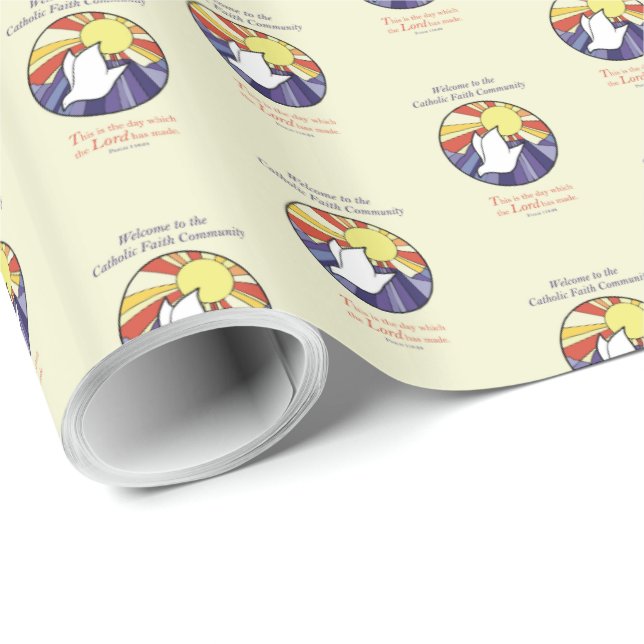 Anpassa Namn, RCIA Dove Circle på Gult Presentpapper (Rullad Hörn)