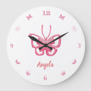 Anpassa Namn Rosa Butterflies Girls Stor Klocka