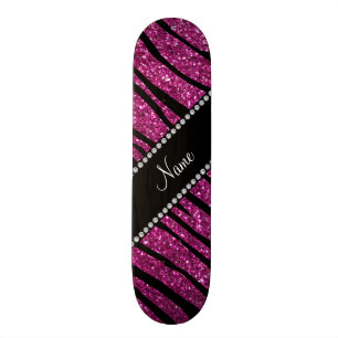 Anpassa namn rosa glitter zebra ränder mini skateboard bräda 18,7 cm