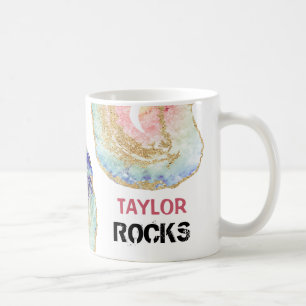 *~* Anpassa NAMN STEN Pastellblå Glitter Kaffemugg