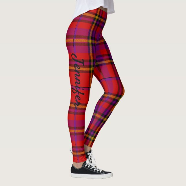 Anpassa Namn Text Red Tartan Play Leggings (Höger)