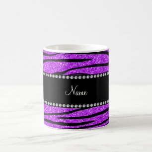 Anpassa namn till lila glitter zebra ränder kaffemugg