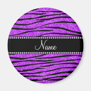 Anpassa namn till lila glitter zebra ränder magnet