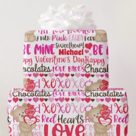 Anpassa Namn Valentines day Nalle Hearts Presentpapper