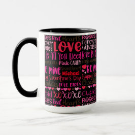 Anpassa Namn Valentines day Red Hearts Black Mugg
