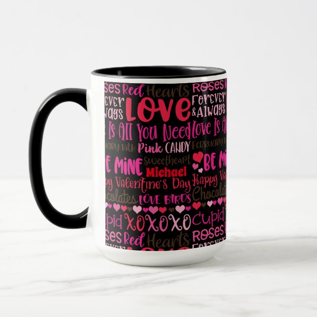 Anpassa Namn Valentines day Red Hearts Black Mugg (Vänster)