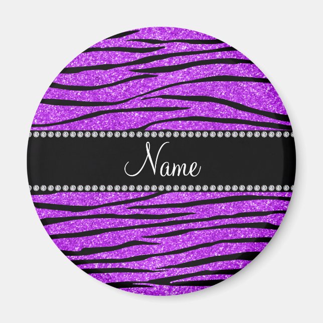 Anpassa namn vid lila glitter zebra ränder magnet (Framsidan)