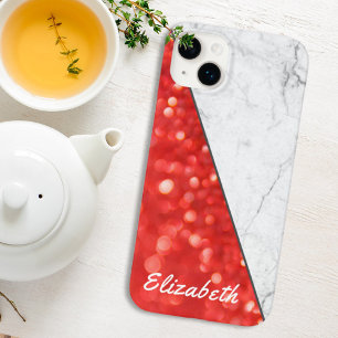 Anpassa namnet Coral Glitter Black White Marble