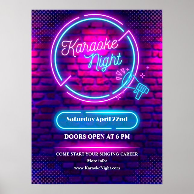 Anpassa Neon Karaoke Night Small Storlek Poster (Framsidan)