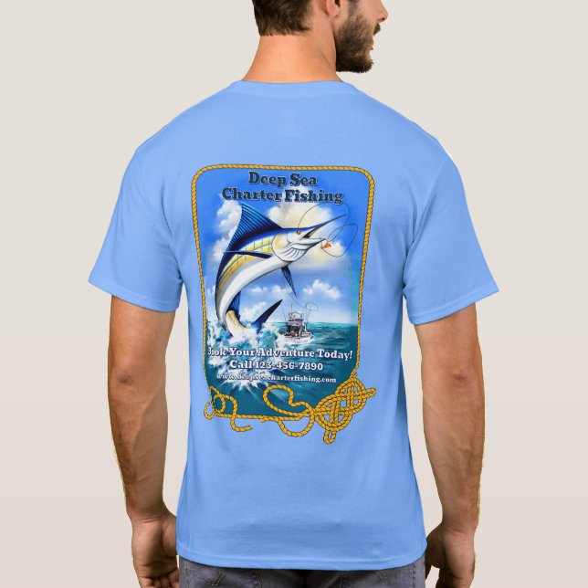 Anpassa Ocean Sports Fishing Charter Boat Busine T Shirt (Baksida)
