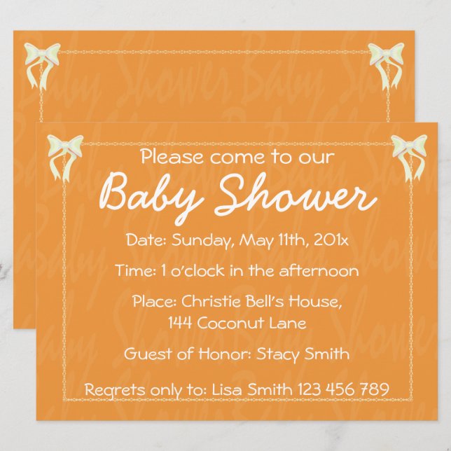 Anpassa Orange Baby shower inbjudan (Fram/baksida)