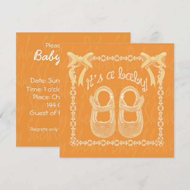 Anpassa Orange unisex baby shower inbjudan (Fram/baksida)