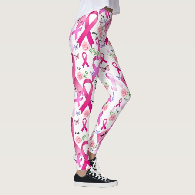 Anpassa Ord Namn Rosa Ribbon Breast Cancer Leggings (Höger)