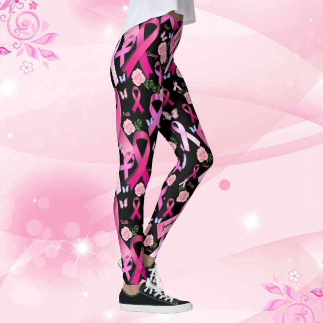 Anpassa Ord Namn Rosa Ribbon Breast Cancer Leggings (Skapare uppladdad)