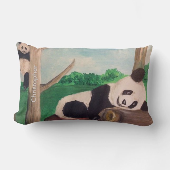 Anpassa Panda Bear Kids Gift Pillow Lumbarkudde (Framsida)