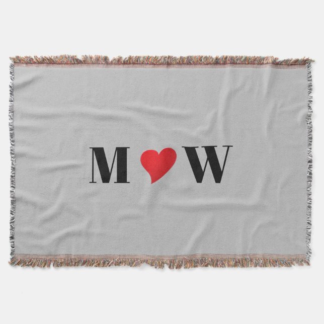 Anpassa parinitialer A älskar B rött hjärta grått Filt (Framsidan)