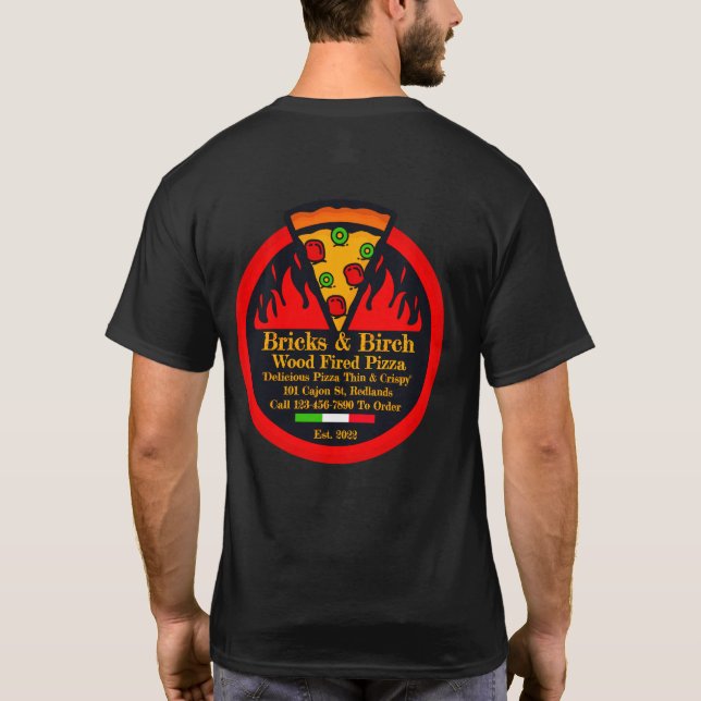 Anpassa Personalreklam för Restaurang med Träeldad T Shirt (Baksida)
