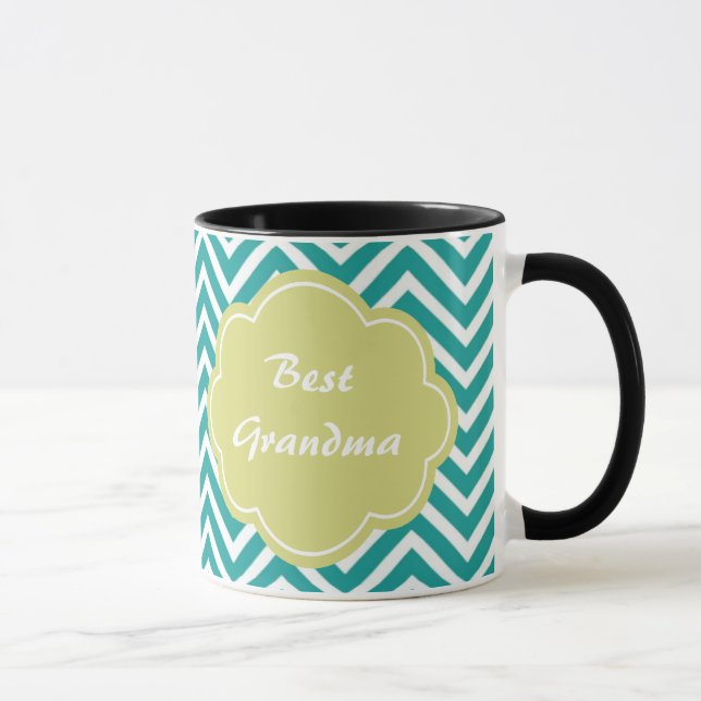 Anpassa, personifiera teal och lime-chevron mugg (Höger)