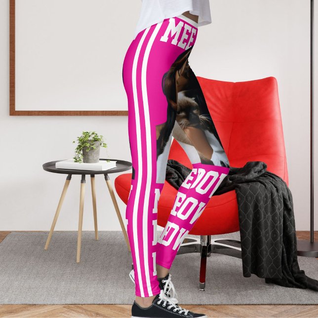 Anpassa Pet Cat Mamma Cute Shock rosa White Photo Leggings (Skapare uppladdad)