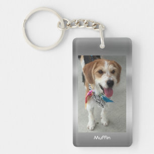 Anpassa Pet Photo & Namn Faux Metallic Silver