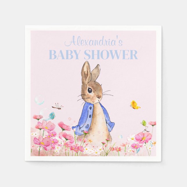 Anpassa Peter till Rabbit Baby Shower Napkin Pappersservett (Framsidan)