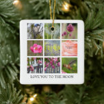 Anpassa Photo Collage Flowers och Birds Julgransprydnad Keramik<br><div class="desc">Personlig Text och Photo Collage Rosa Peach Flowers Klöver,  Lavender,  Island Poppies,  Ro,  Bluebird,  Hummingbird och Bee</div>