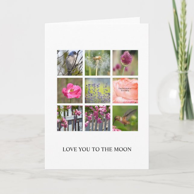 Anpassa Photo Collage Flowers och Birds Tack Kort (Framsida)