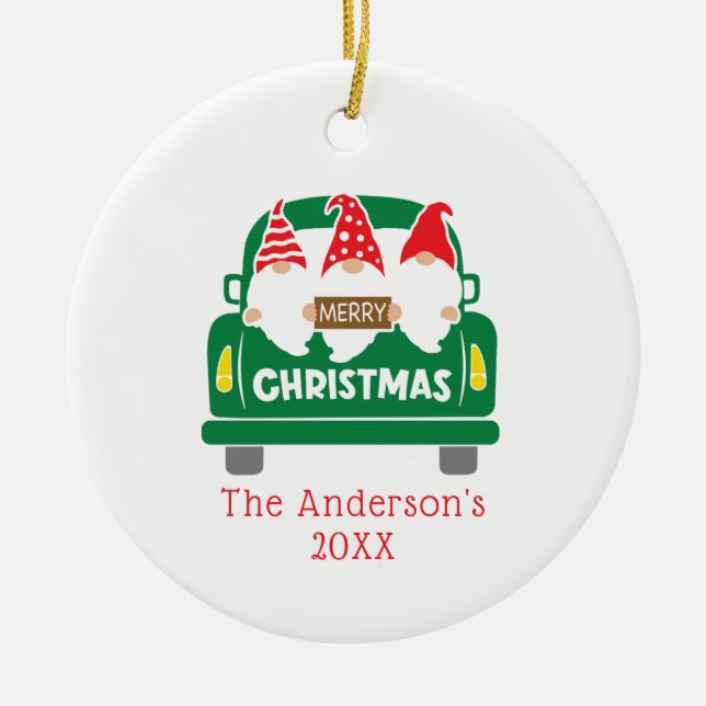 Anpassa Photo Jul Gnomes Lastbil-jul Julgransprydnad Keramik (Framsidan)