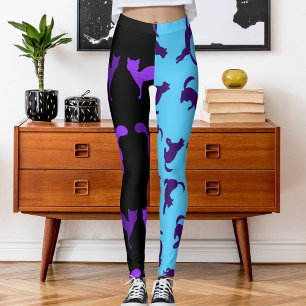 Anpassa Photo Pet Cat Mönster Lila Azure Black Leggings