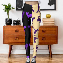 Anpassa Photo Pet Cat Mönster Lila Beige Black Leggings