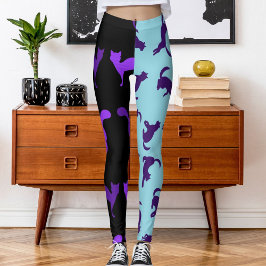 Anpassa Photo Pet Cat Mönster Lila Black Leggings