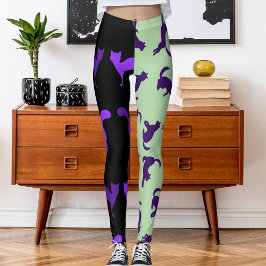 Anpassa Photo Pet Cat Mönster Lila Black Leggings
