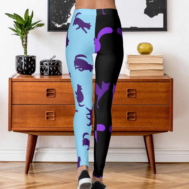 Anpassa Photo Pet Cat Mönster Lila Blue Black Leggings (Skapare uppladdad)