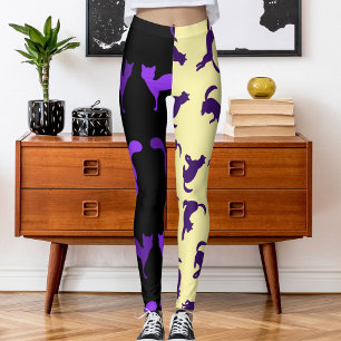 Anpassa Photo Pet Cat Mönster Lila Cream Black Leggings