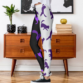 Anpassa Photo Pet Cat Mönster Lila Grått Black Leggings