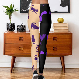 Anpassa Photo Pet Cat Mönster Lila Peach Black Leggings