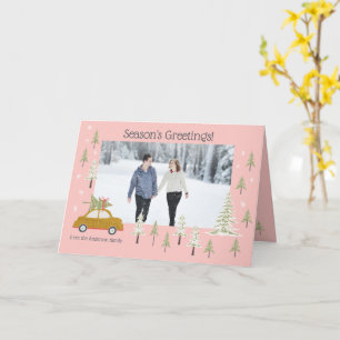 Anpassa Photo Retro Woodland Rosa jul Kort