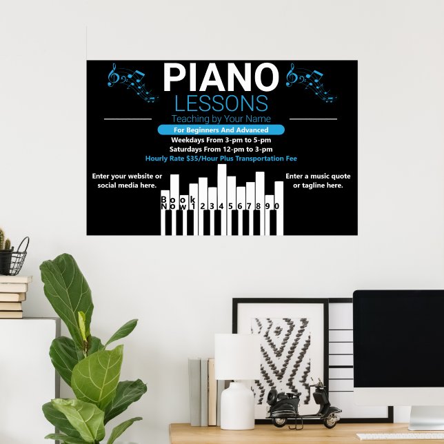Anpassa pianolektioner musiklärare gård poster (Hemmakontoret)